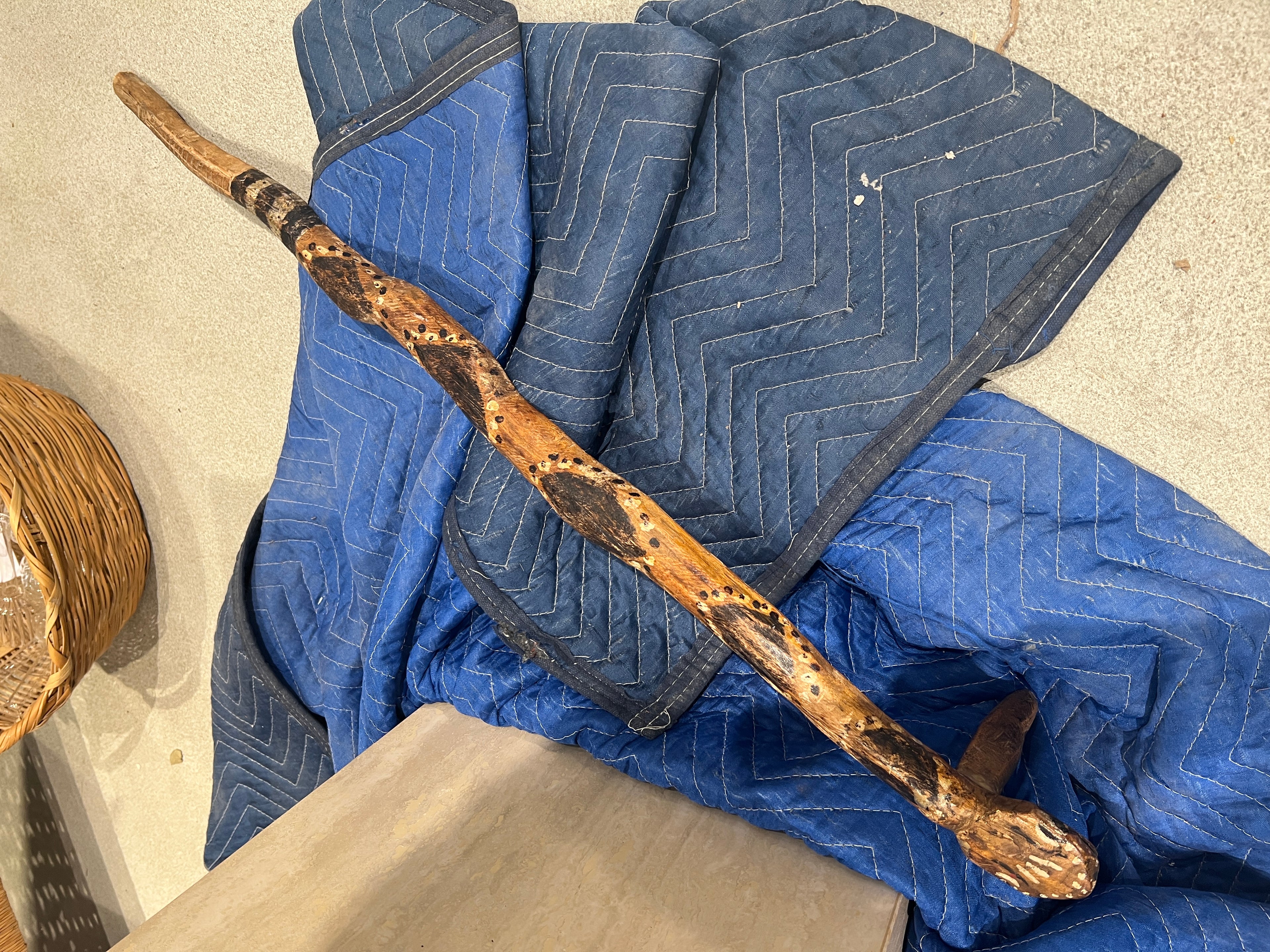 DIAMONDBACK RATTLE SNAKE FOLK ART WALKING STICK